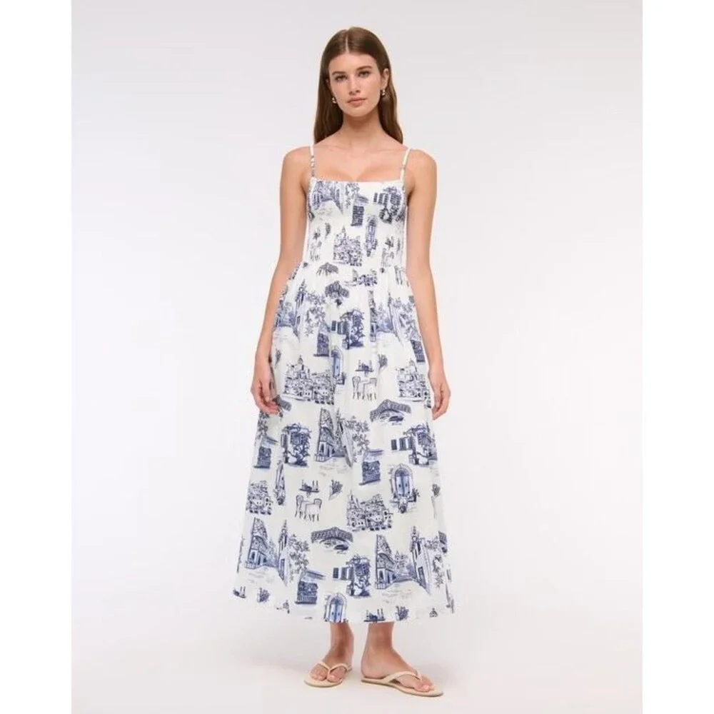 NWT Abercrombie & Fitch Women's Dipped-Waist Smocked Midi Dress